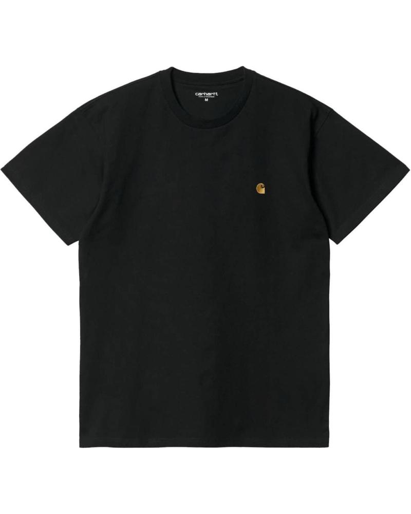 CARHARTT WIP CAMISETA DE MANGA CORTA CHASE NEGRA CON LOGO DORADO MULTICOLOR