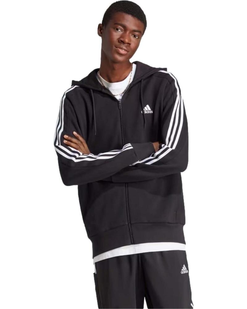 SUDADERA CON CAPUCHA ADIDAS ESSENTIALS FRENCH TERRY 3 BANDAS CREMALLERA COMPLETA NEGRO IC0433 NEGRO