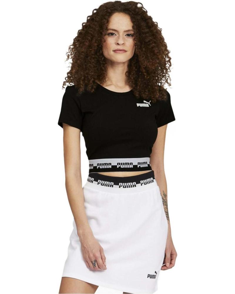 CAMISETA CORTA PUMA NEGRA CON BANDA LOGO BLANCA