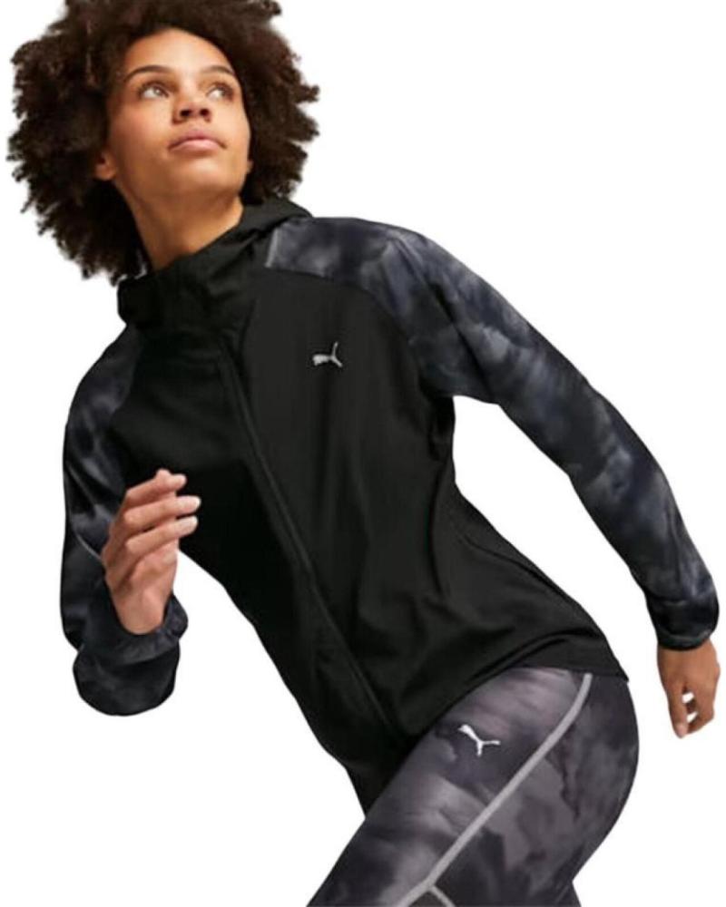 PUMA CHAQUETA DE RUNNING FAVORITE PARA MUJER - NEGRO CON ESTAMPADO GRIS NEGRO GRIS