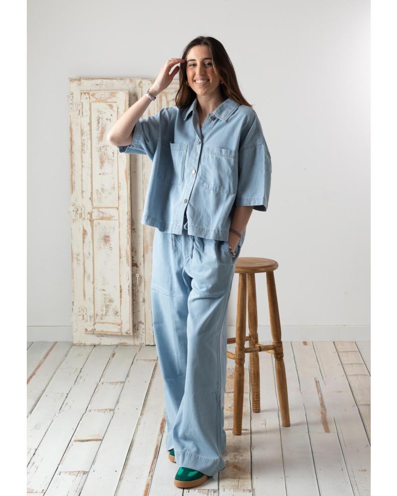 YERSE CHAQUETA VAQUERA DE MANGA CORTA EN MEZCLA DE ALGODÓN AZUL - MODELO 42868051 AZUL