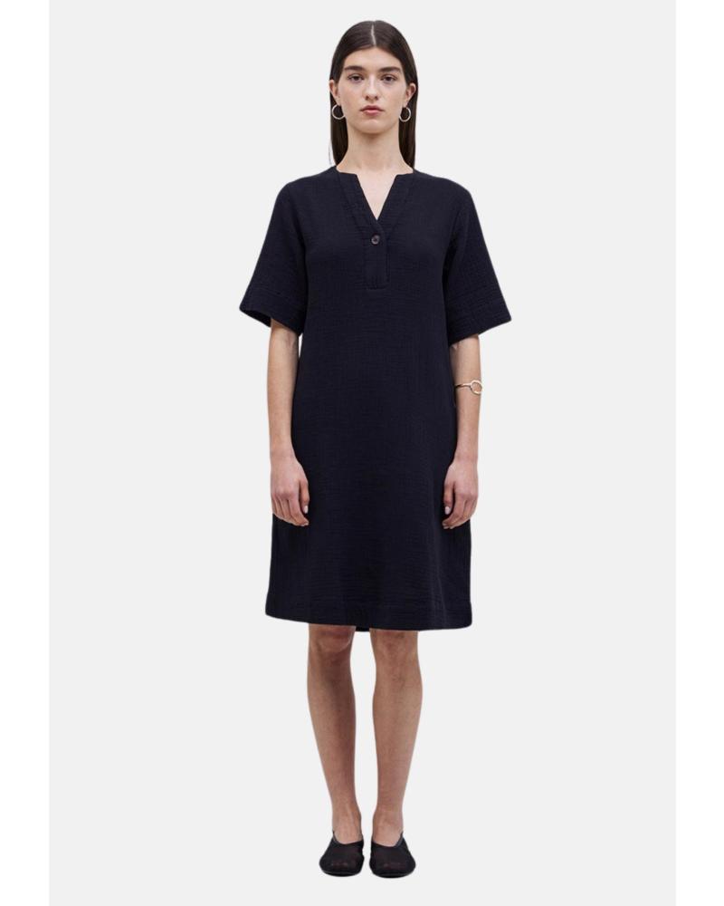 YERSE 42277037 - VESTIDO NEGRO DE DOBLE GASA 100 ALGODÓN NEGRO