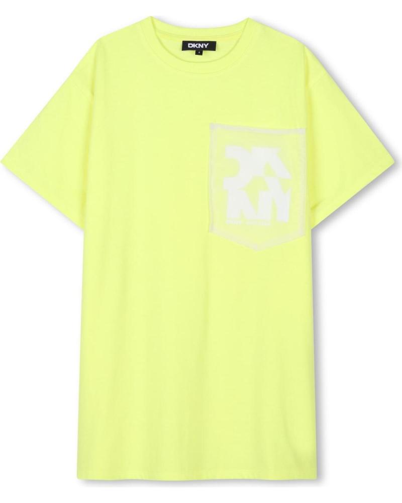 VESTIDO CAMISETA DKNY AMARILLO NEÓN MANGA CORTA PARA NIÑA D62296549 AMARILLO