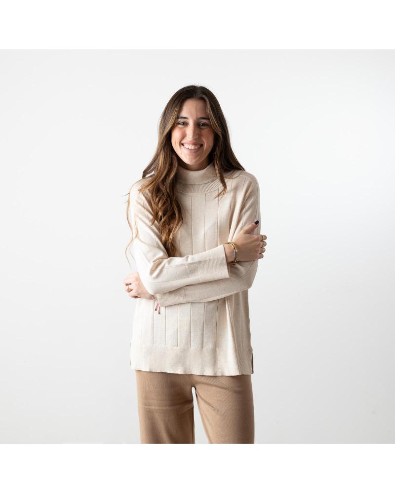 WHY NOT COLLECTION JERSEY DE CUELLO VUELTO CON ABERTURA W22406007 - CRUDO CRUDO