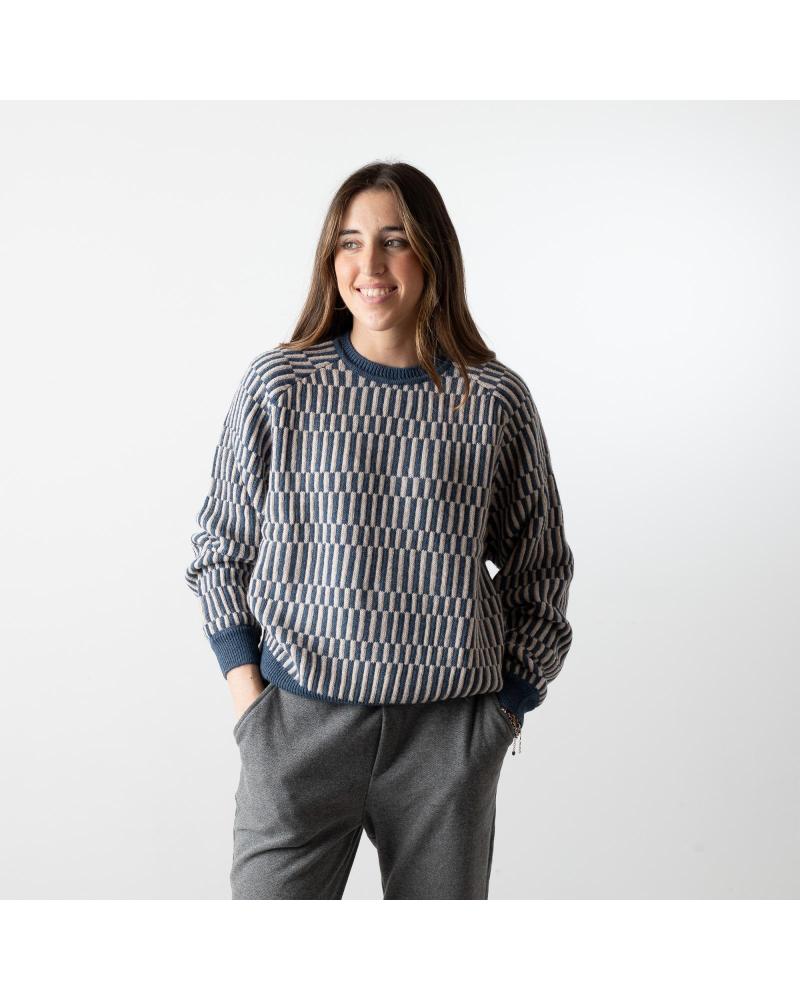 JERSEY JACQUARD DE PUNTO CON LANA Y ALPACA YERSE 41551358 AZUL AZUL