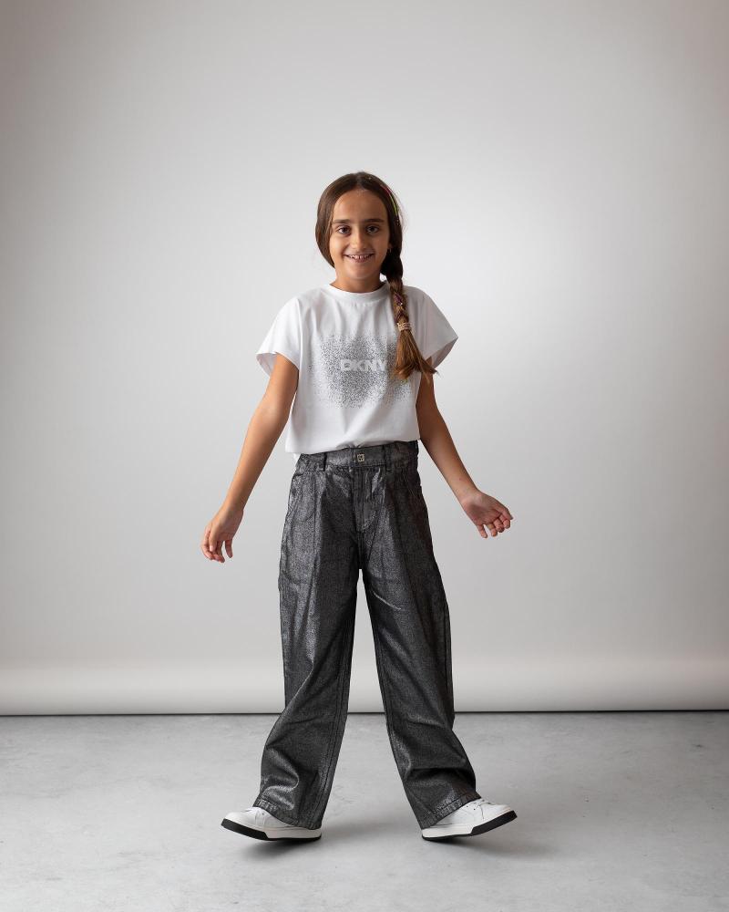 CAMISETA DE MANGA CORTA DKNY D62023016 DE ALGODÓN BLANCO GRIS