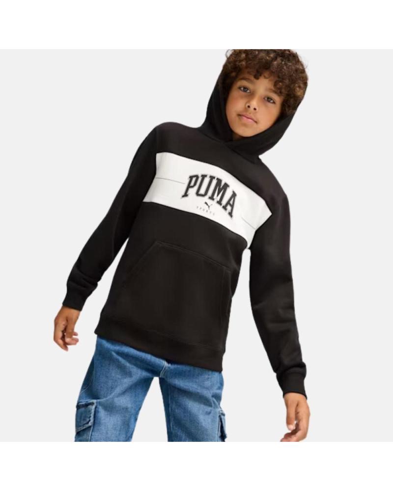 PUMA SQUAD 682775-01 - SUDADERA CANGURO CON CAPUCHA NEGRA PARA NIÑO NEGRO