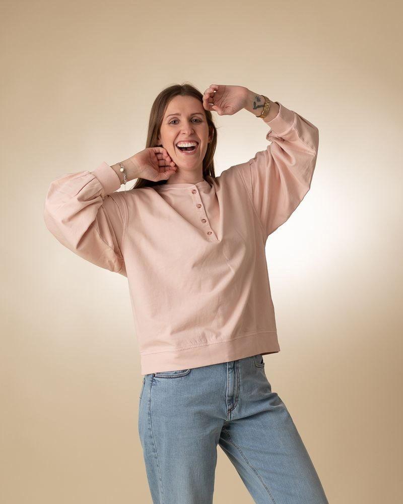 SUDADERA YERSE 40323 DE FELPA DE ALGODÓN CON CUELLO PANADERO ROSA ROSA