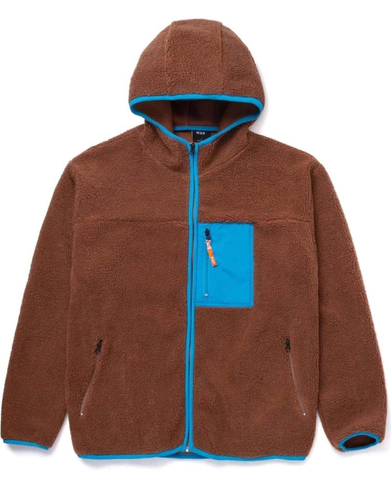 CHAQUETA POLAR CON CAPUCHA Y BOLSILLO CONTRASTADO MARRóN