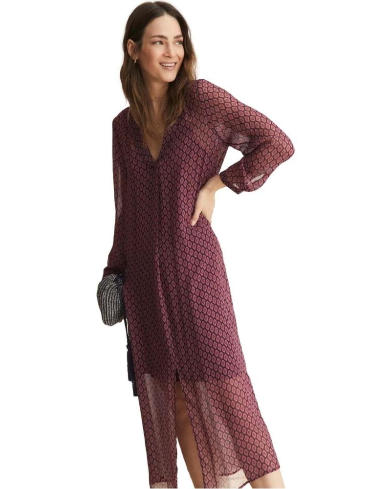 VESTIDO LARGO ESEOESE ESCOTE EN V MANGA LARGA ROJO