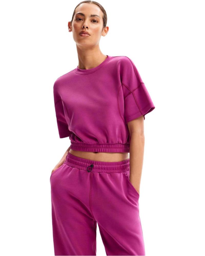 CAMISETA CORTA DE TERCIOPELO FUCSIA ROSA