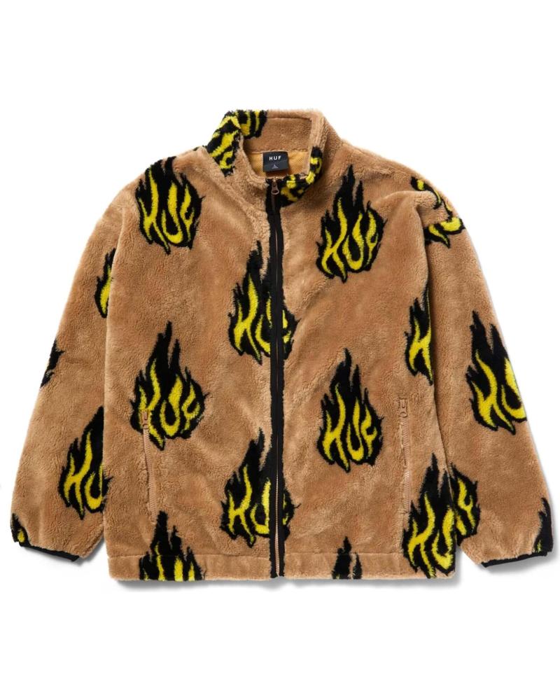 CHAQUETA POLAR HUF CON ESTAMPADO DE LLAMAS EN MARRÓN MARRóN