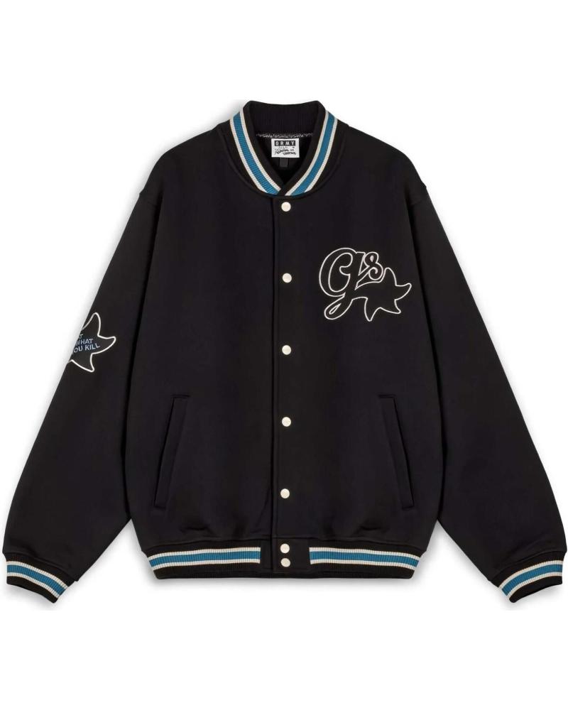 CHAQUETA BOMBER VARSITY CON BORDADO NEGRO