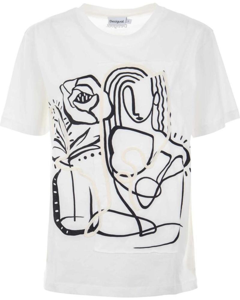 CAMISETA CON ESTAMPADO DE ARTE LINEAL BLANCO