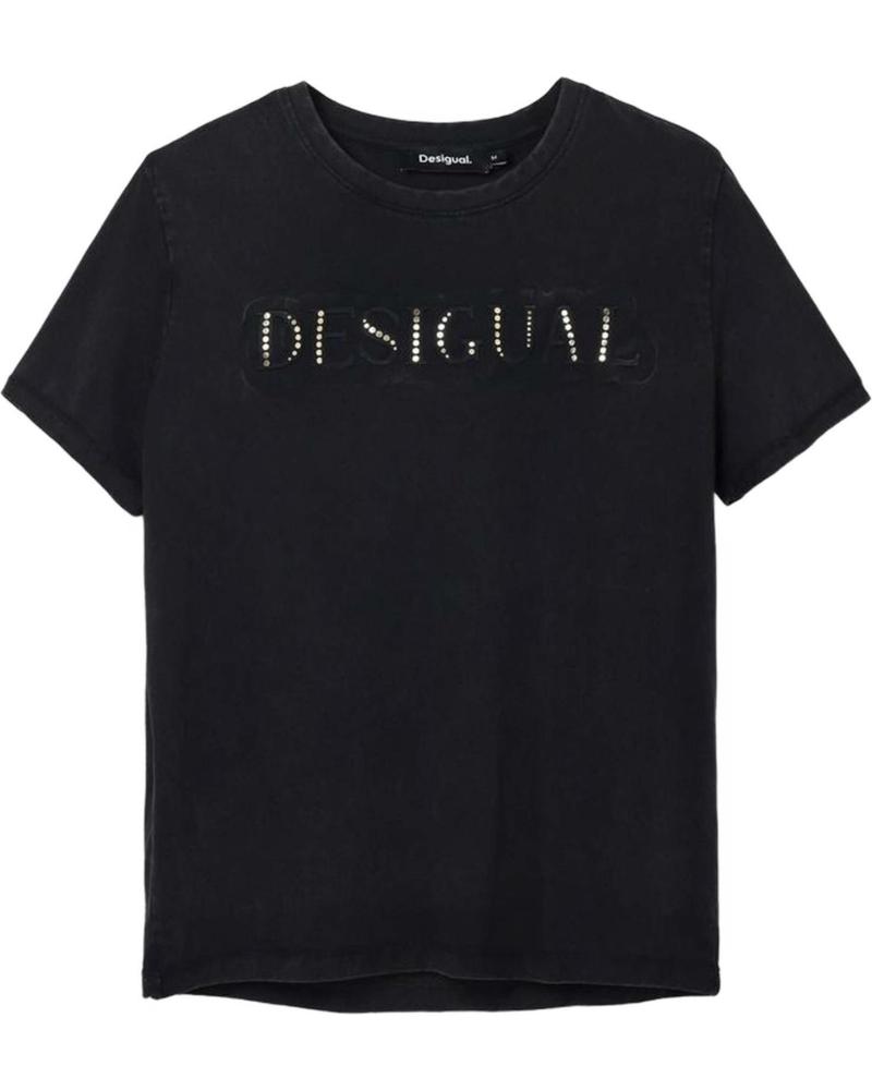 CAMISETA DESIGUAL NEGRA CON LOGO TEXTURIZADO PARA MUJER NEGRO