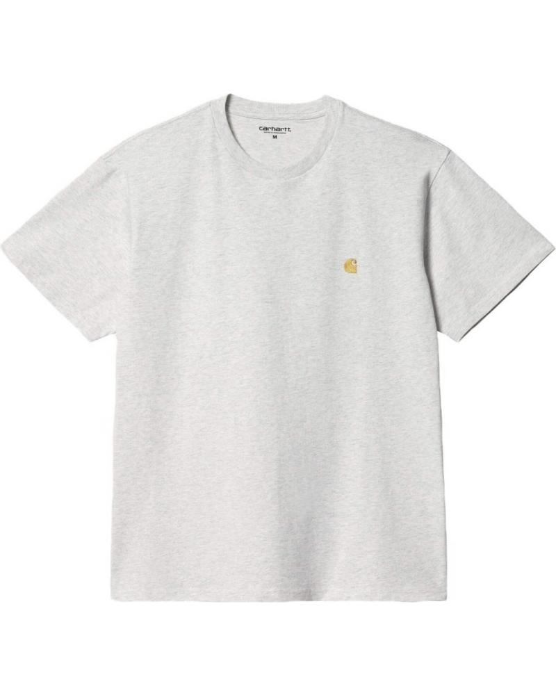 CARHARTT WIP CAMISETA S-S CHASE ASH HEATHER CON LOGO BORDADO DORADO GRIS