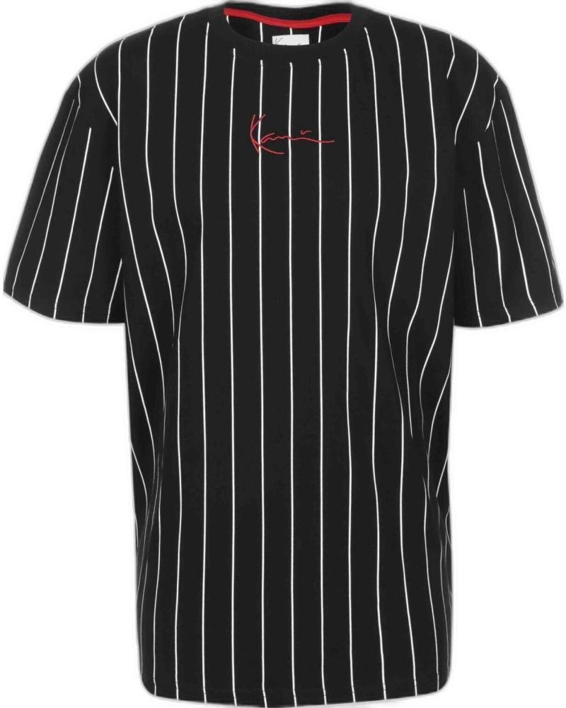 CAMISETA KARL KANI SMALL SIGNATURE PINSTRIPE DE MANGA CORTA NEGRA CON RAYAS BLANCAS NEGRO