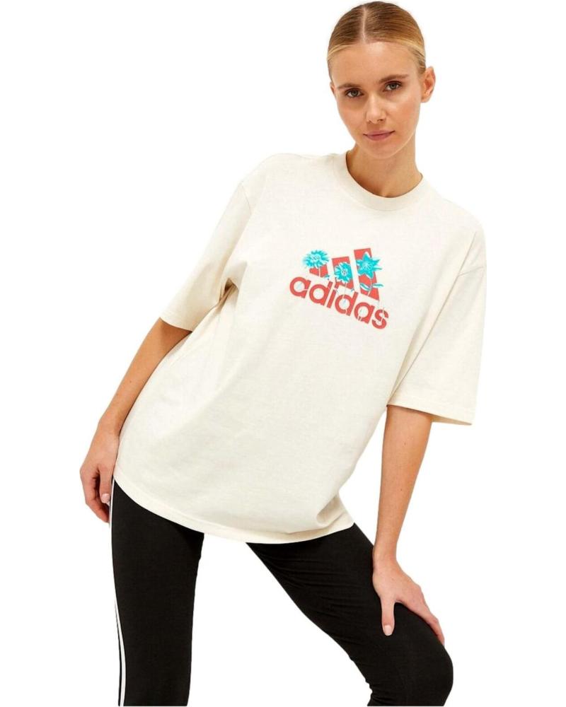 ADIDAS CAMISETA BEIGE DE MANGA CORTA CON LOGO TREFOIL GRÁFICO BEIGE