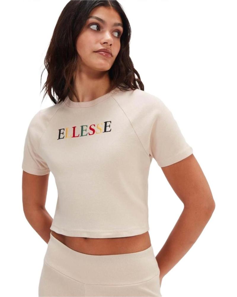 CAMISETA CROP CON LOGO BORDADO MULTICOLOR BEIGE