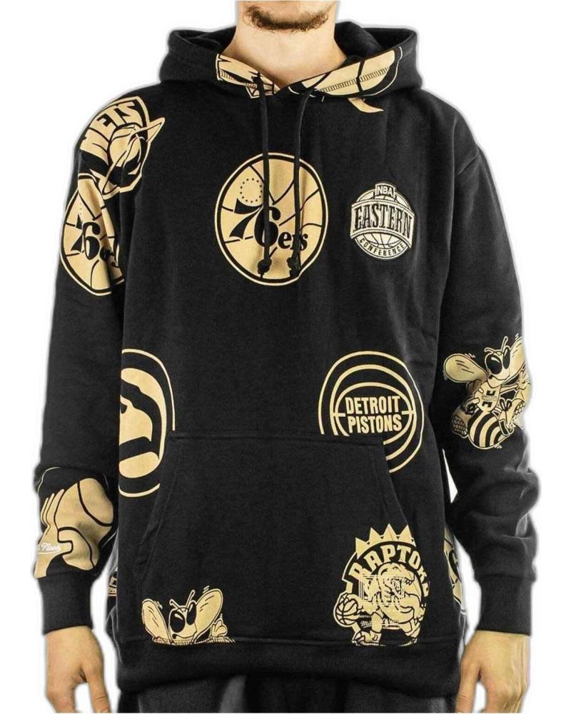 SUDADERA CON CAPUCHA MITCHELL & NESS NEGRA CON ESTAMPADOS NBA DORADOS NEGRO