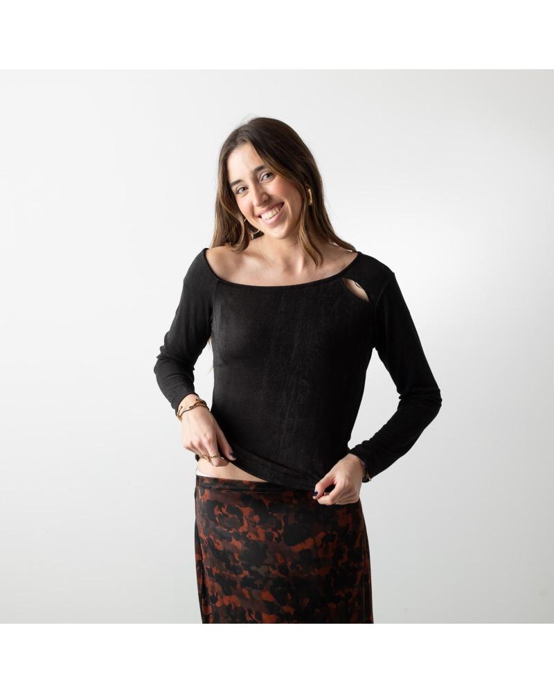 CAMISETA MANGA LARGA ASIMÉTRICA SYSTEMACTION I24CTN2540 CON DETALLE NEGRO NEGRO