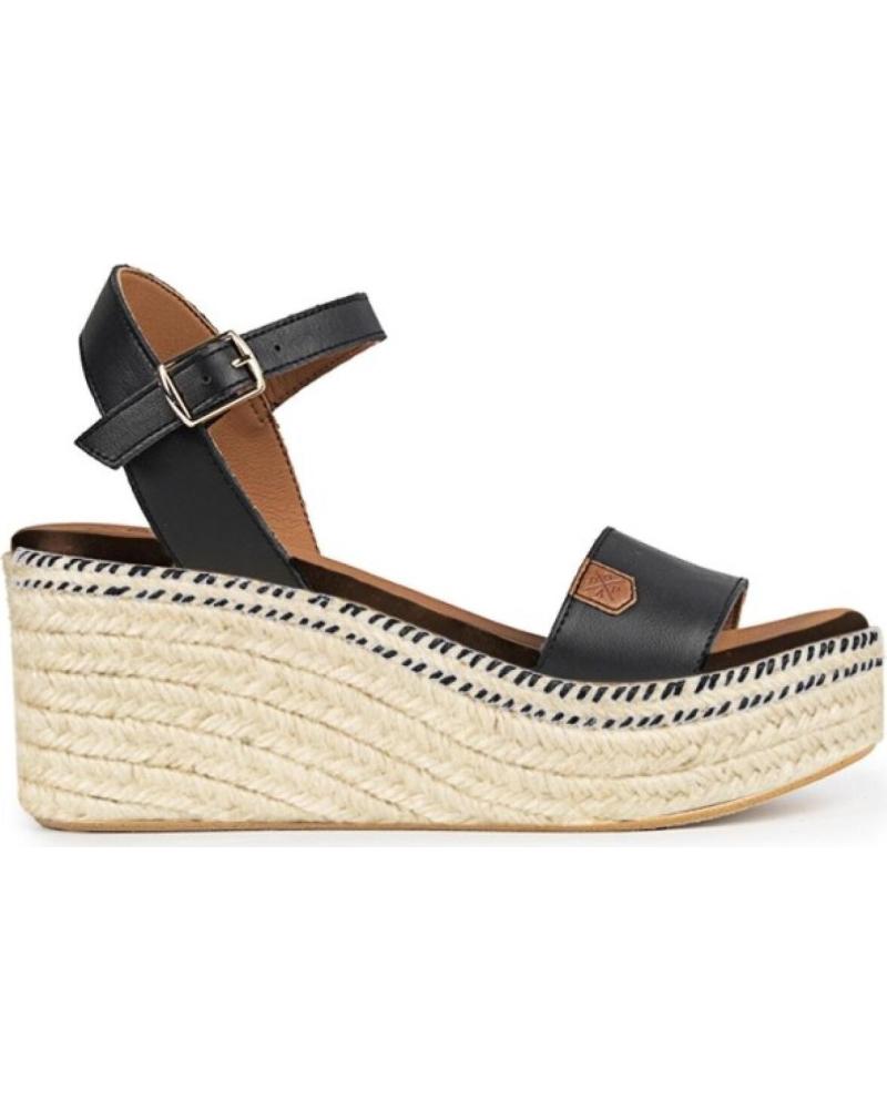 SANDALIAS DE CUÑA POPA ARMBOL DE PIEL NEGRA NEGRO