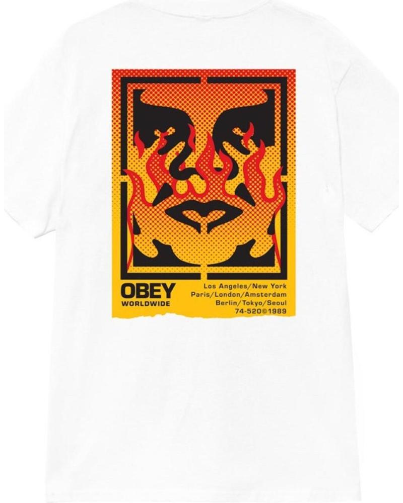 CAMISETA OBEY ICON STENCIL FLAME BLANCA