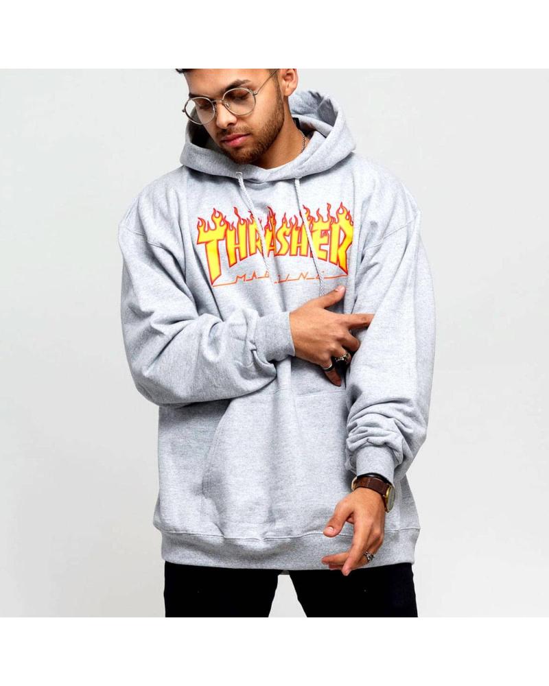 SUDADERA CON CAPUCHA THRASHER FLAME LOGO GRIS