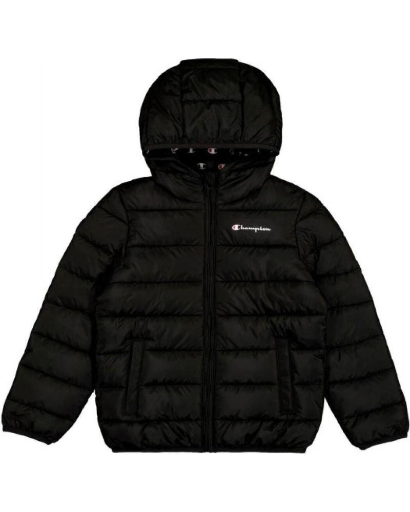 CHAQUETA ACOLCHADA CON CAPUCHA CHAMPION LEGACY LOGOS 306868 NBK PARA NIÑO NEGRO