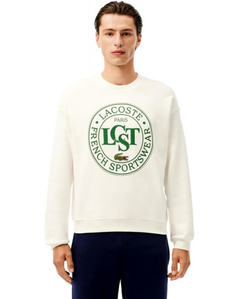 SUDADERA LACOSTE LOOSE FIT CREWNECK CON LOGO GRÁFICO DE TENIS BLANCO/VERDE