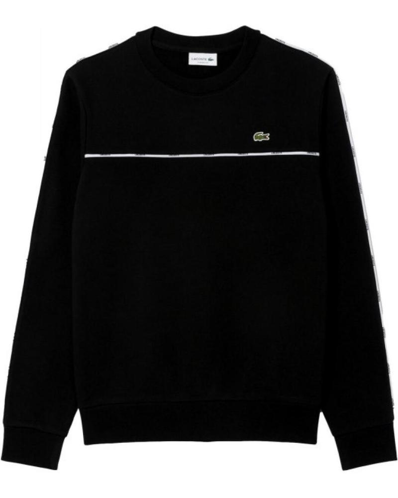 LACOSTE SUDADERA RIBBED CREWNECK NEGRA CON RAYA Y LOGO NEGRO