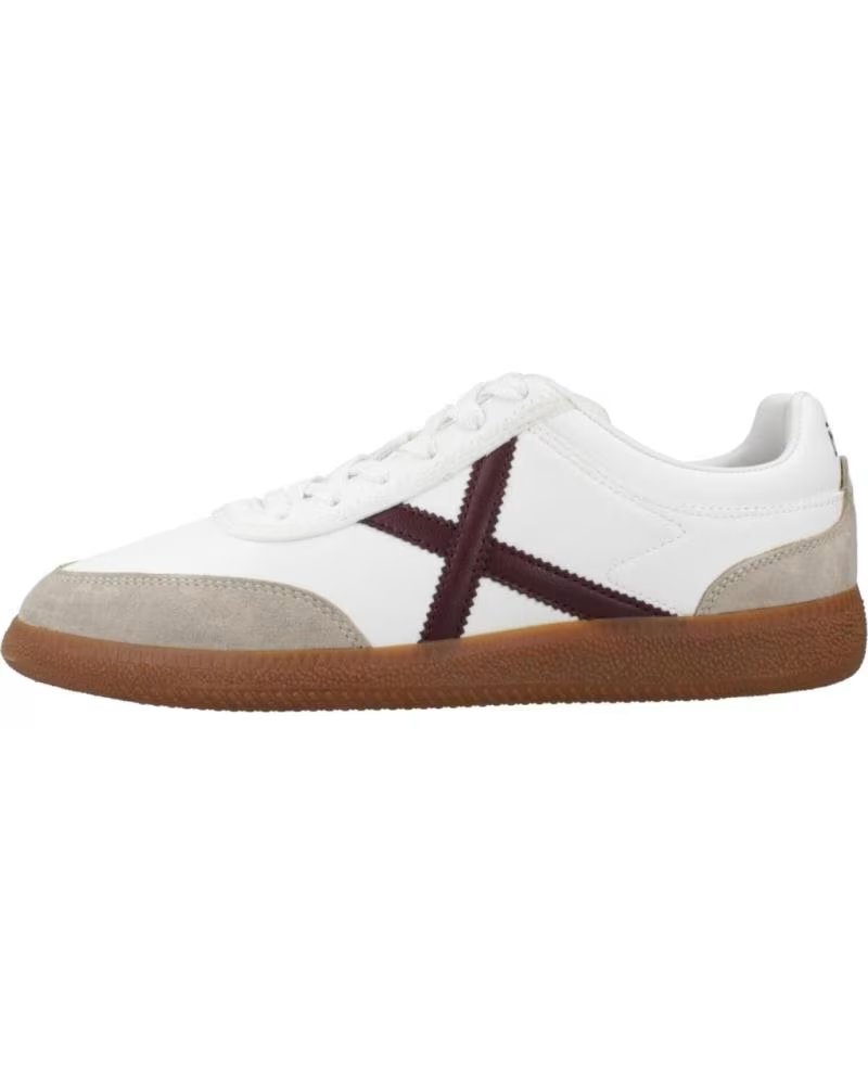 Zapatillas Munich Rumba 19 Blancas con X Burdeos y Suela Caramelo 019
