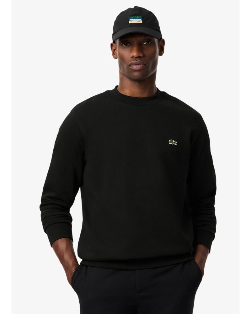 SUDADERA LACOSTE NEGRA DE ALGODÓN CON CUELLO REDONDO NEGRO