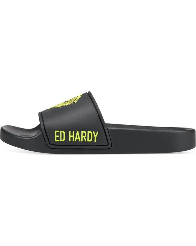 CHANCLAS ED HARDY SEXY BEAST SLIDERS NEGRAS AMARILLO FLÚOR NEGRO-AMARILLO
