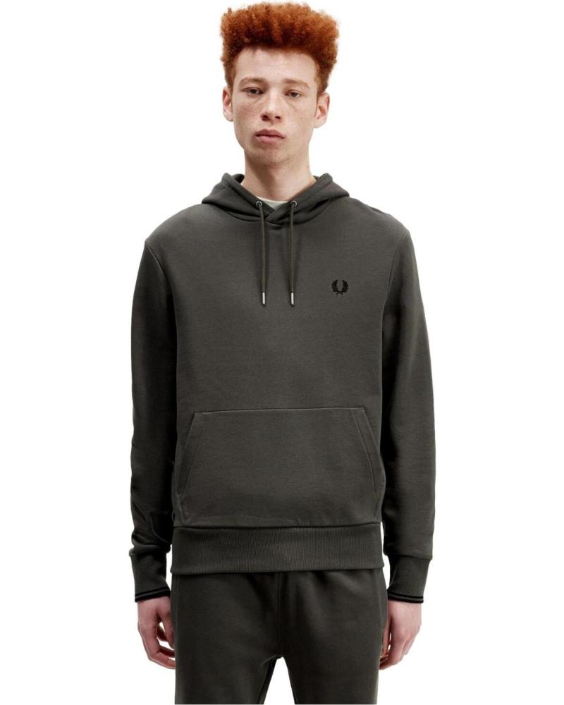 SUDADERA CON CAPUCHA FRED PERRY EN VERDE CON RIBETES VERDE