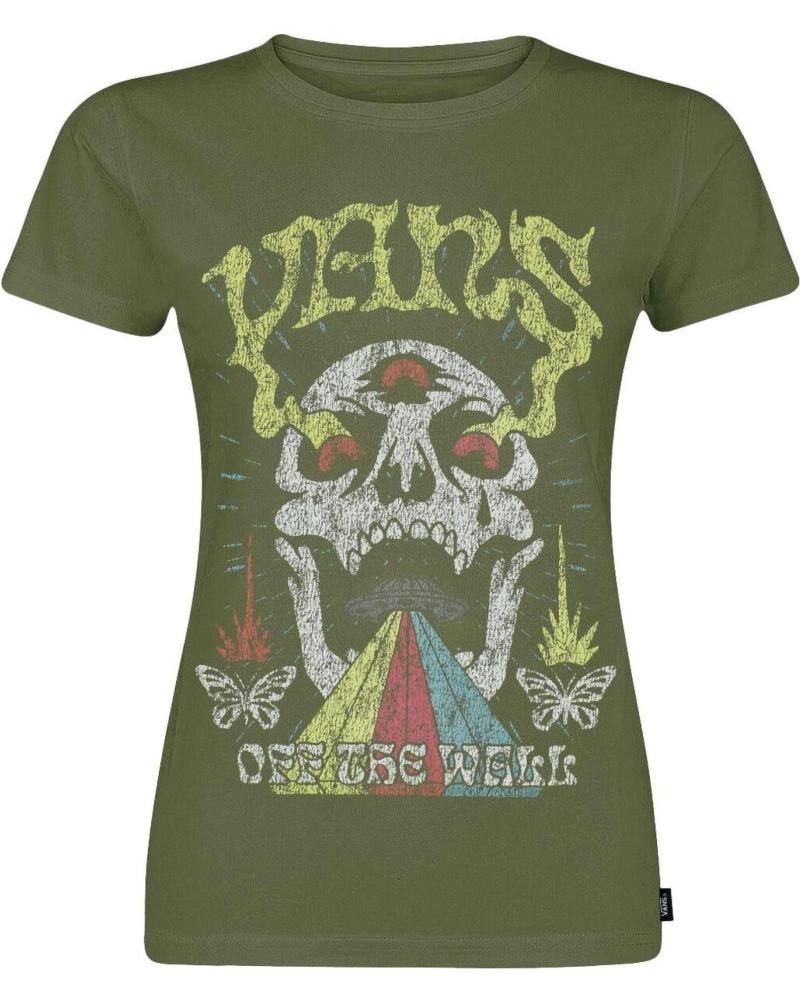 CAMISETA MANGA CORTA VANS SKULL SAUCER CREW VERDE CON ESTAMPADO CALAVERA VERDE