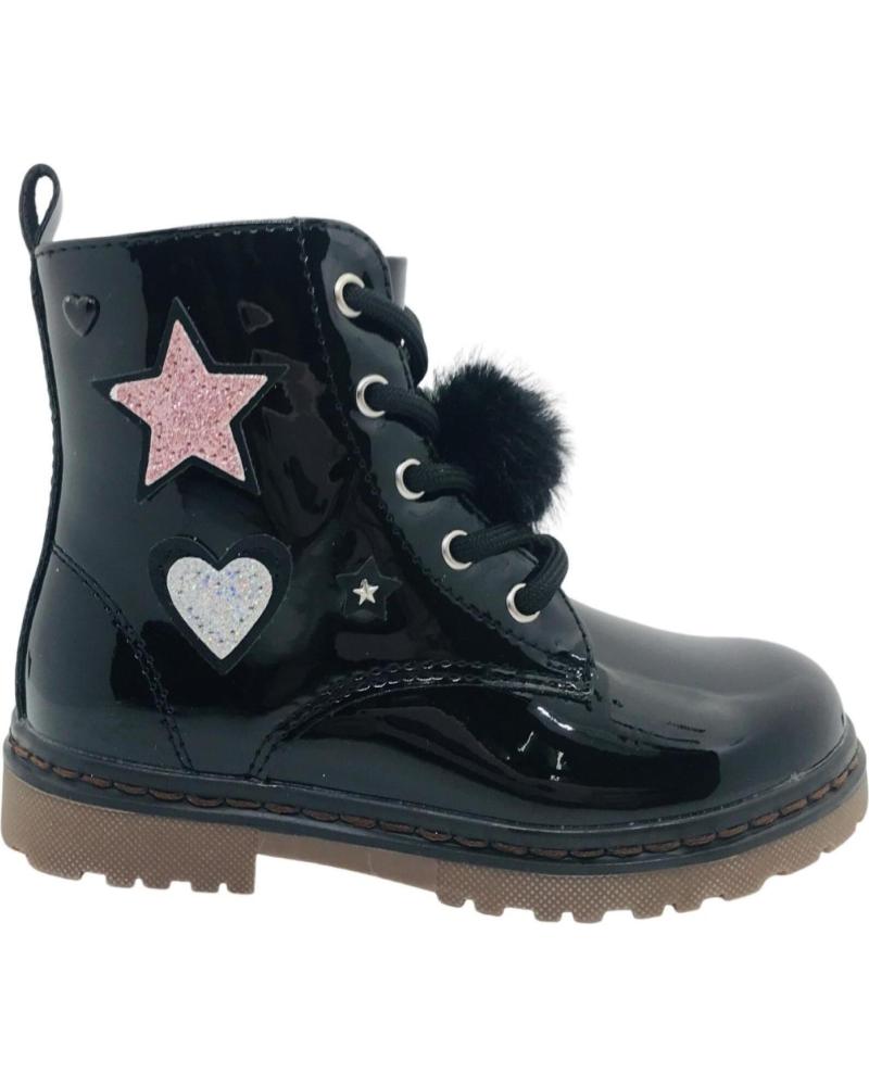 XTI BOTÍN MILITAR CHAROL NIÑA 151092 NEGRO CON ESTRELLA Y POMPÓN NEGRO