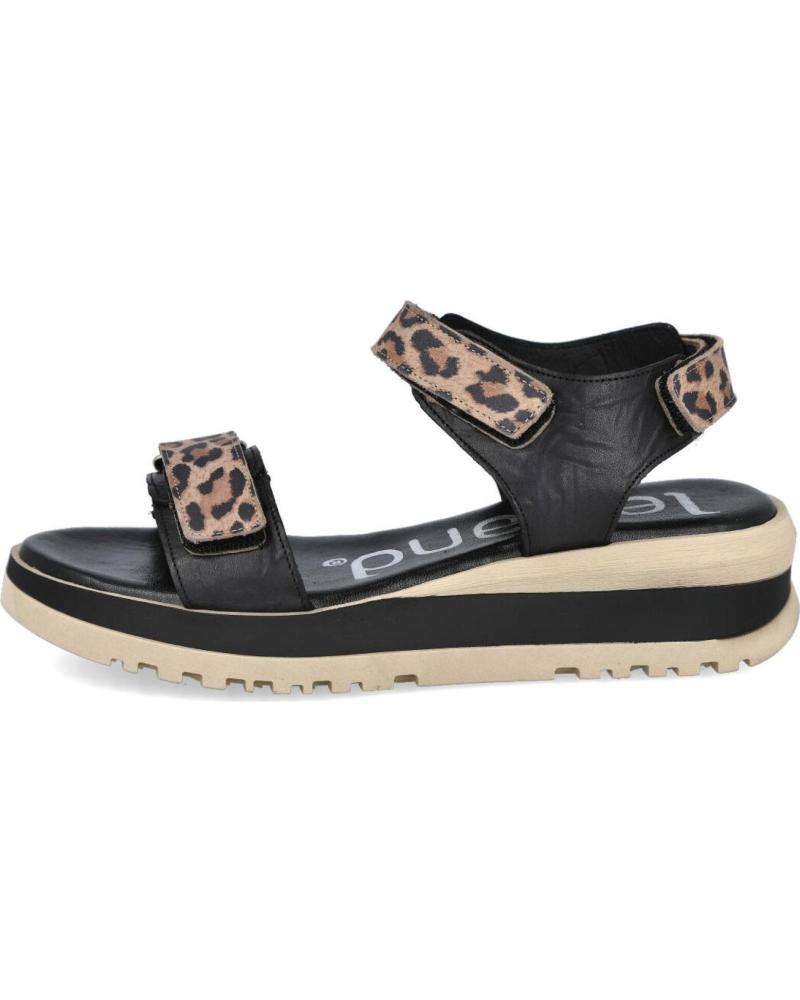 SUAVE BY LEYLAND MD5403 SANDALIAS PLANAS DE PIEL CON ANIMAL PRINT NEGRO NEGRO