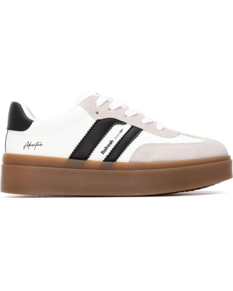REFRESH ZAPATILLAS CASUAL 173053 BLANCAS CON RAYAS NEGRAS Y SUELA CARAMELO NEGRO