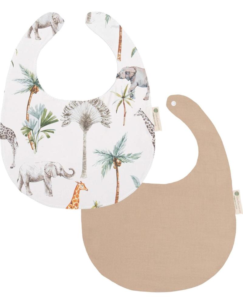COIMASA SET DE BABEROS PARA BEBÉ - SILICONA BEIGE Y TELA ESTAMPADO TROPICAL MULTICOLOR