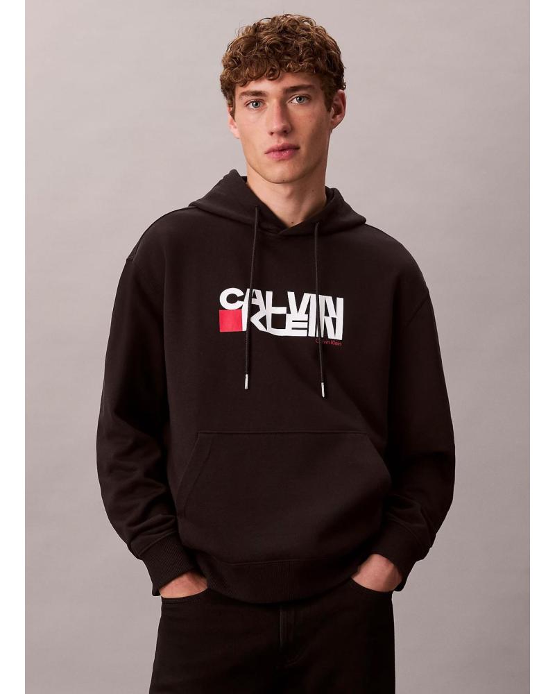 SUDADERA CON CAPUCHA CALVIN KLEIN LS EU 350TERRY CK REDBOX GRAPHIC NEGRA NEGRO
