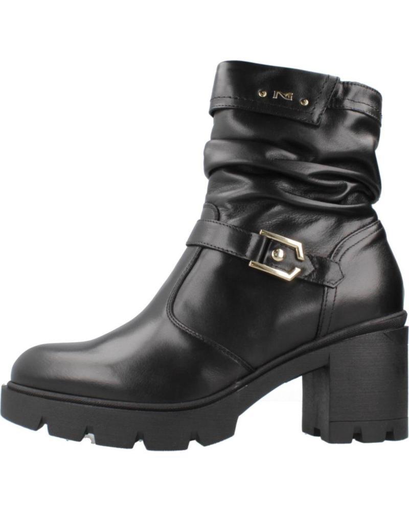 BOTÍN NERO GIARDINI I411904D NEGRO DE PIEL CON TACÓN ANCHO Y FRUNCIDO NEGRO