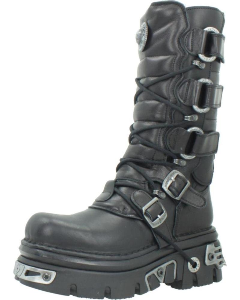 BOTAS NEW ROCK METALLIC NEGRAS DE MEDIA CAÑA CON HEBILLAS Y CORDONES NEGRO