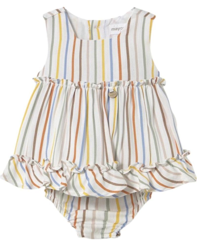 VESTIDO MAYORAL 1844 PARA BEBÉ NIÑA CON CUBREPAÑAL - DISEÑO DE RAYAS MULTICOLOR VARIOS COLORES