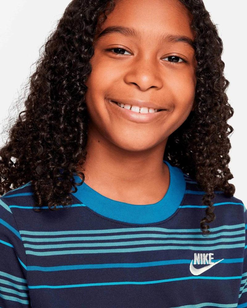 CAMISETA NIKE DE MANGA LARGA A RAYAS PARA NIÑOS AZUL