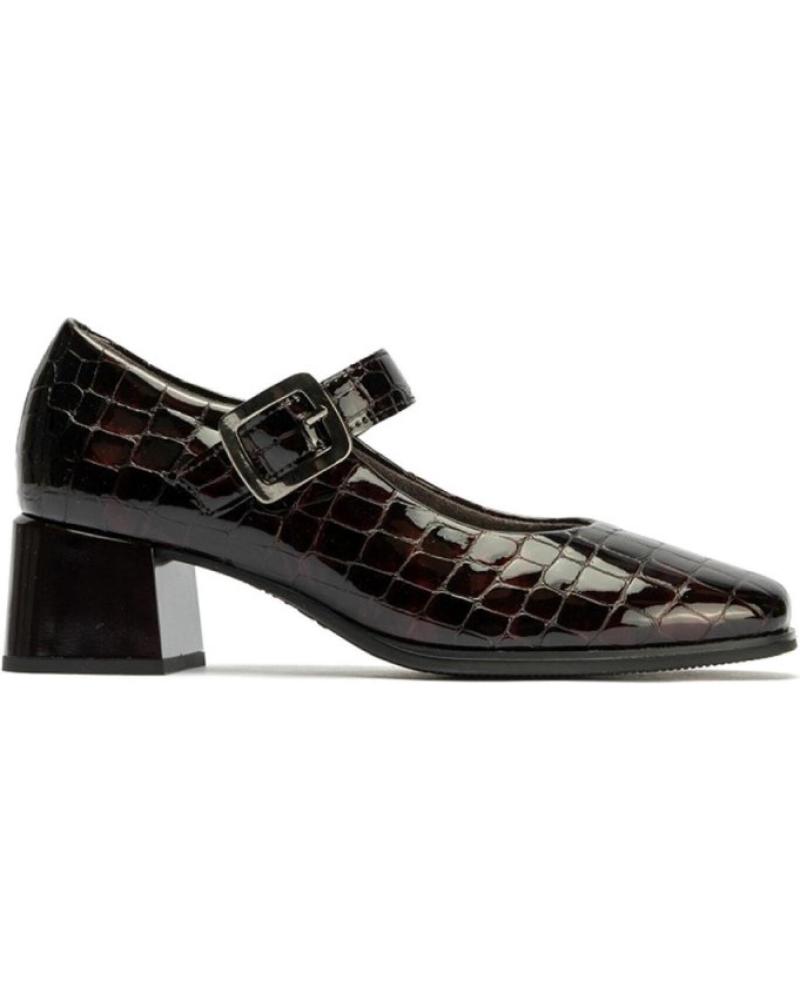 PITILLOS MERCEDITAS TACÓN BLOQUE 10821 BURDEOS PIEL EFECTO COCODRILO ROJO