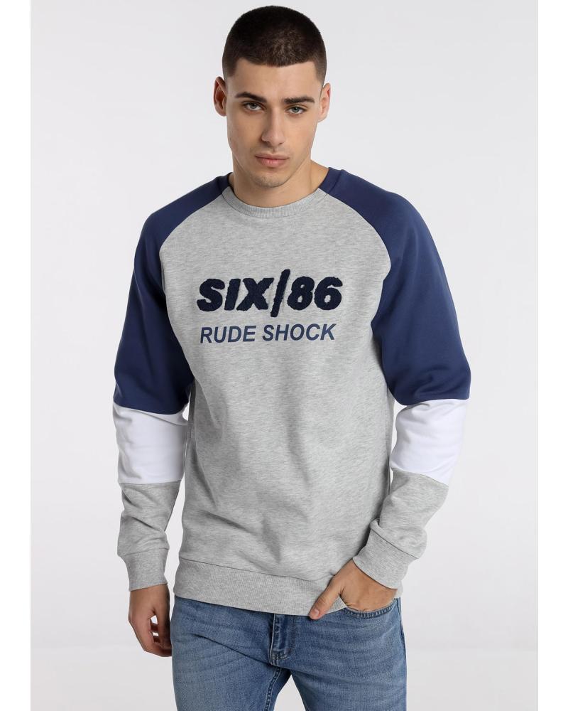 SIX VALVES SUDADERA CUELLO REDONDO MANGA RANGLAN GRIS, AZUL Y BLANCO GRIS