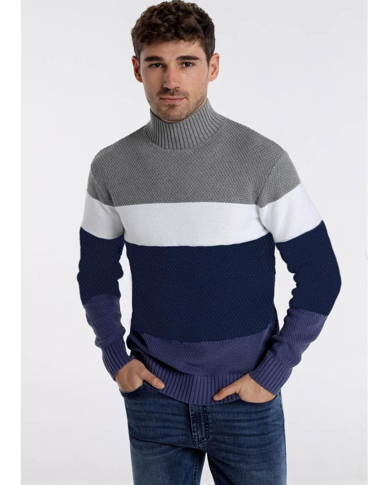 SIX VALVES JERSEY CUELLO ALTO BLOQUES DE COLOR GRIS BLANCO AZUL MARINO ESTAMPADO-MULTICOLOR