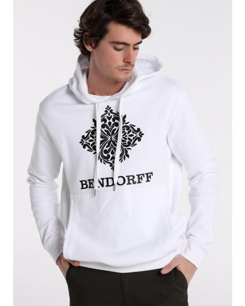 SUDADERA BENDORFF BLANCA CON CAPUCHA Y LOGO ESTAMPADO BLANCO