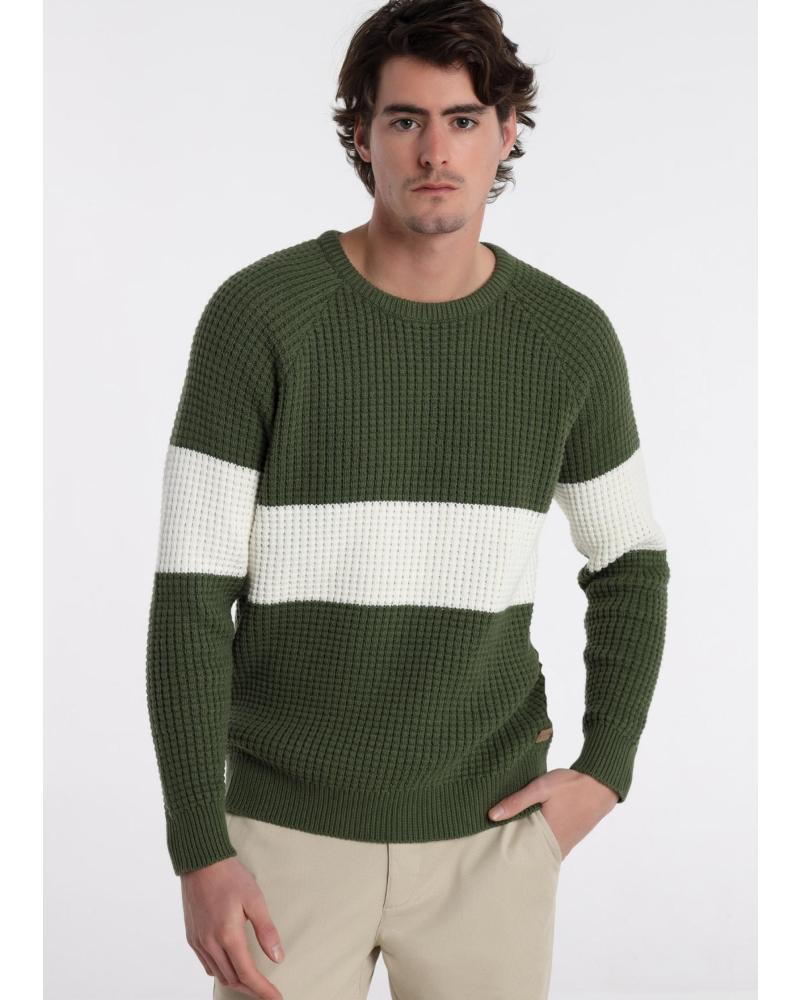 JERSEY BENDORFF DE PUNTO GRUESO VERDE CON CUELLO CAJA Y FRANJA BLANCA VERDE